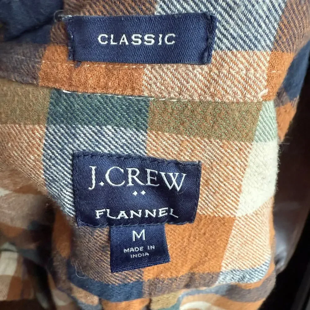 J.Crew Men's Brown Green & White Buffalo Check Long Sleeve Flannel Shirt- Size M